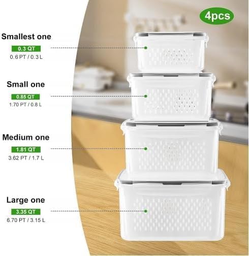 Skiennix Fruit Storage Containers - 4 PCS Leakproof Set with Removable Colander & Chopper | Dishwasher & Microwave Safe