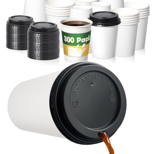 300 Pack Disposable Coffee Cups with Lids - 8 oz White Paper Cups