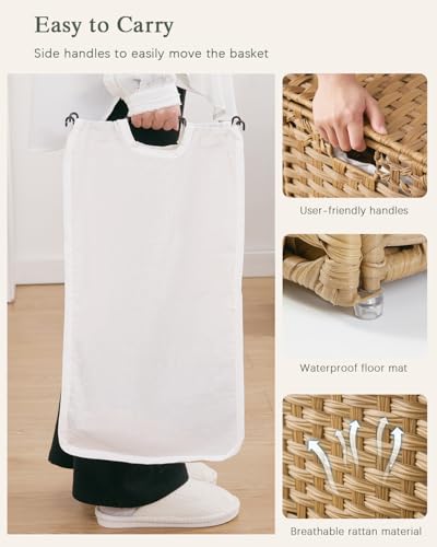 SETVSON Natural 35 Gallon Laundry Hamper with Lid and Mesh Bags