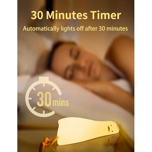 Lying Flat Duck Night Light, Cute Silicone Duck Lamp, LED Nursery Nightlight, Dimmable Bedside Touch Lamp, Rechargeable Light Up Duck for Breastfeeding Toddler White, LADK001WH