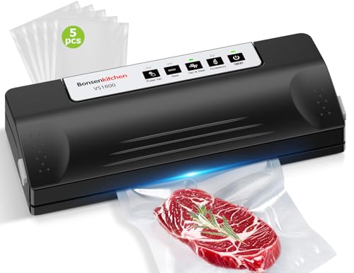 Vacuum Sealer Machine for Food Storage - Black/Silver, 5 Bags Included