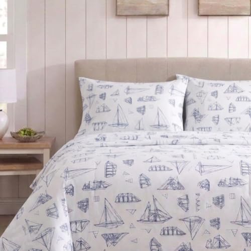 King Cotton Percale Sheet Set with Matching Pillowcases - Whitewood Sail Variation