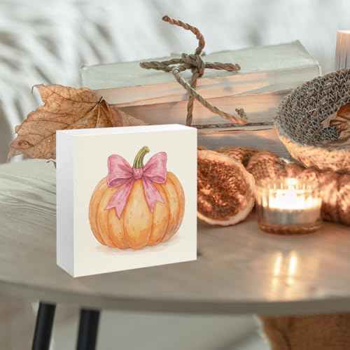 Pink Bows Fall Pumpkin Decor Fall Room Table Decor Sign Decorations for Room Living Room Bathroom Bedroom Kitchen Desk Thanksgiving Decorations