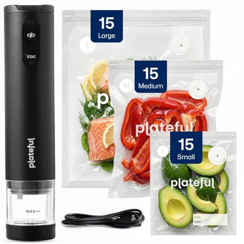 VacuSeal Handheld Food Vacuum Sealer with 45 Bags - Cordless & Reusable