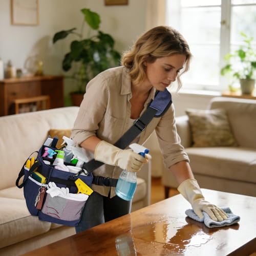 Ytonet Large Wearable Cleaning Caddy Bag Blue – Spacious Organizer with Foldable Dividers