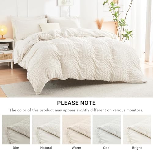 King Comforter Set 7PCS Bed in a Bag Seersucker Bedding Ivory - King(104" x 90")