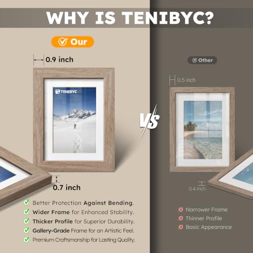 TENIBYC Walnut 8x10 Picture Frame Set with Mat - 4 Pack, Glass, Wall & Tabletop Display