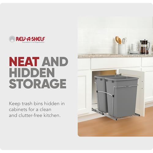 Rev-A-Shelf Double Pullout Garbage Bin System - 35 Qt, Metallic Silver
