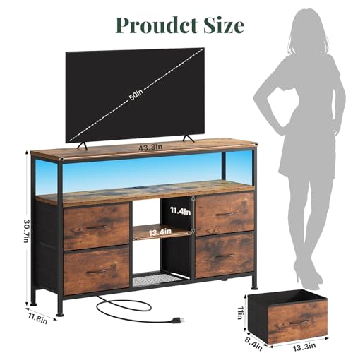 HAPPYMONT Brown 43.3 x 11.8 x 30.7 Inch LED TV Stand with Charging Station