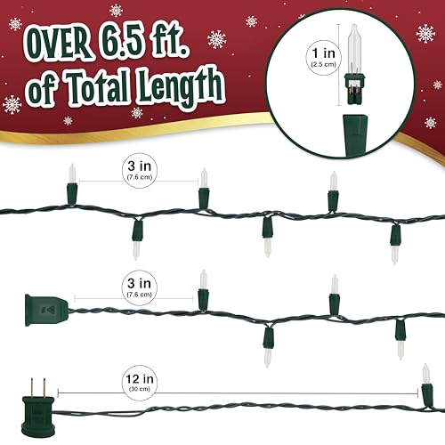 Clear Warm White Christmas Tree Lights - 6.3 ft String of 35 Incandescent Mini Bulbs Multifunctional Lighting Modes, for Decorative, Bedroom, Outdoor, Xmas Twinkle Lights with Green Wire Total 6.6 ft