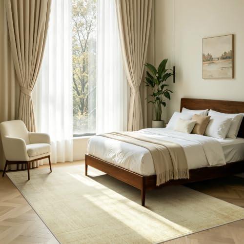 Joydeco 5x7 Beige Washable Abstract Area Rug for Living Room & Bedroom - Non-Slip, Pet Friendly