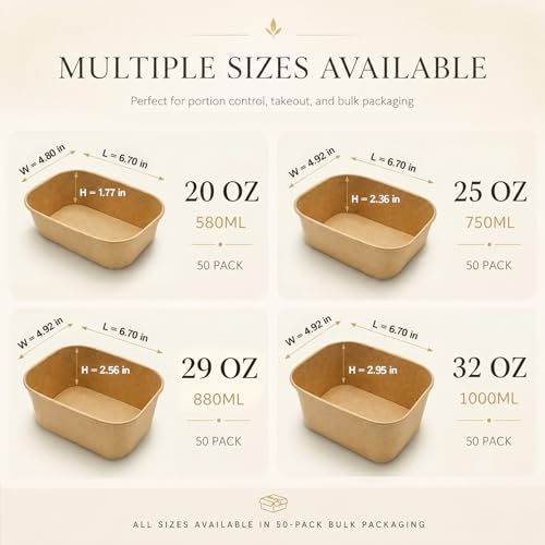 Large 32oz Paper Bowls with Lids 50 Pack Heavy Duty Disposable Takeout Containers - Microwave Safe, Leakproof, Compostable for Party & Food Service 32OZ-50PACK