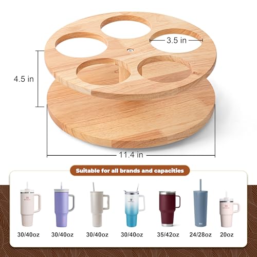Water Bottle Organizer for Stanley Cups 20oz-40oz - Yellow - 360° Rotating Wooden Tumbler Holder
