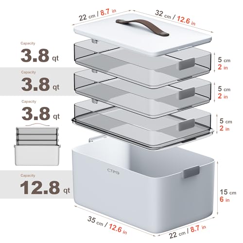 Extra Large 4-Tier Portable Medicine Organizer with Handle - Sturdy BPA-Free Storage Box
