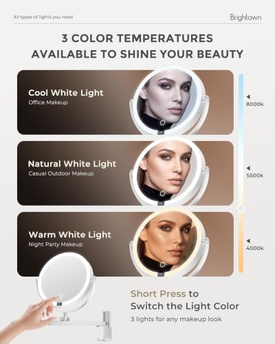 Brightown-Wall-Mounted-Lighted-Makeup-Mirror-Magnifying 1X/10X 8"