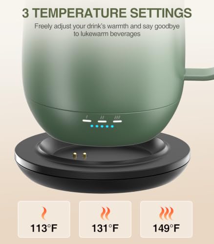 Kepwam 14oz Self-Heating Coffee Mug with 3 Temperature Settings – Rechargeable Heated Travel Mug