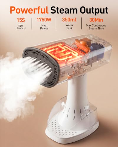 NovaSteam White Handheld Vacuum Steamer for Clothes 4500Pa Power Travel-Friendly