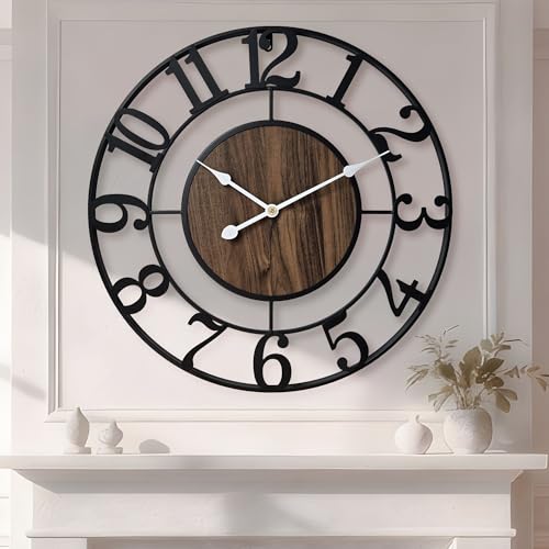 Large Metal Wall Clock, 20 Inch Retro Decorative Silent, Non Ticking,