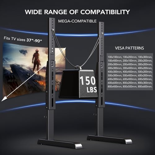 AX WABER Adjustable TV Stand for 37-86 Inch Flat & Curved TVs, Steel Base with Cable Management, Supports up to 150 lbs