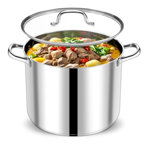 20 Qt Stainless Steel Stock Pot with Lid - Durable Cooking Soup Pot