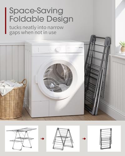 Sakugi Foldable Clothes Drying Rack 55.5" Large Gray 2-Level Adjustable Wings
