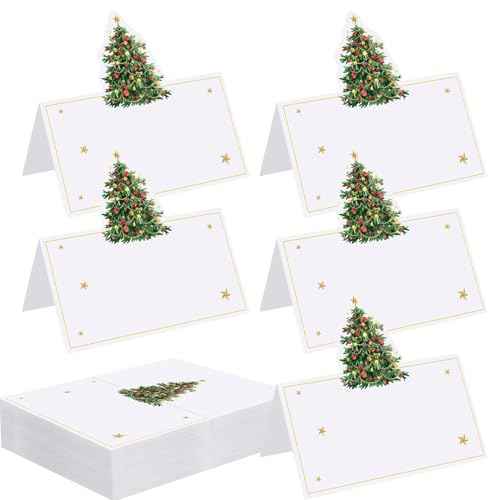 Christmas Place Cards for Table Setting Christmas Tree Die Cut Place Cards Party Name Cards for Table Holiday Dinner Brunch or Any Occasion Party Decoration(50pcs)