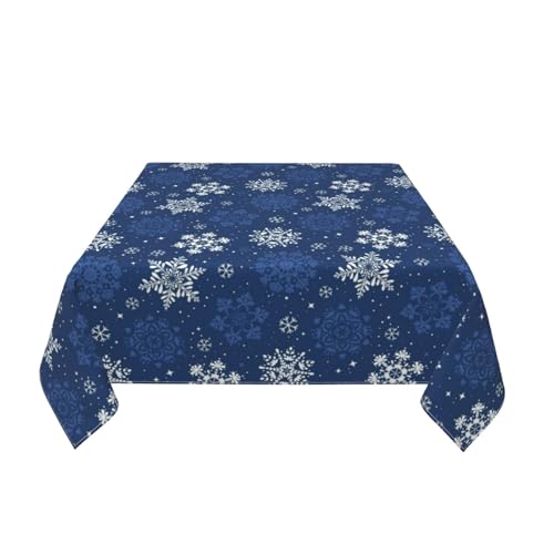 BYONEESS Dark Blue Snowflake Square Winter Tablecloth 54x54 Inches Christmas Holiday Decor