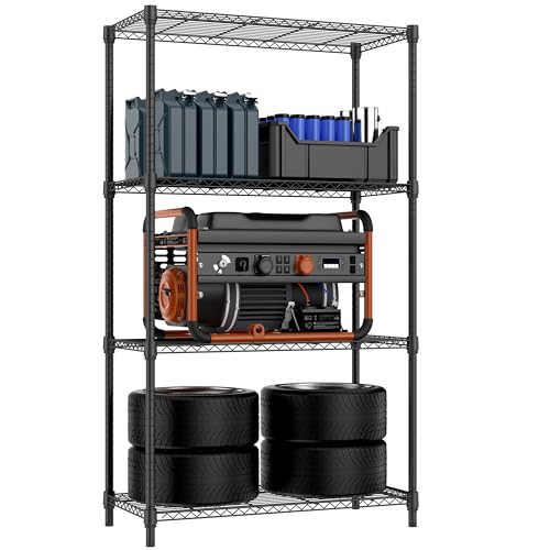4-Tier Metal Storage Shelves - Heavy Duty Wire Rack for Garage, Kitchen, Bathroom, Black 15.7"D x 33.5"W x 59.5"H