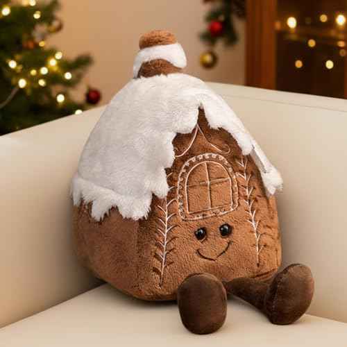 Gingerbread House Pillow, Cute Snow House Plush Throw Pillow 12.5", Stuffed Christmas Holiday Decor