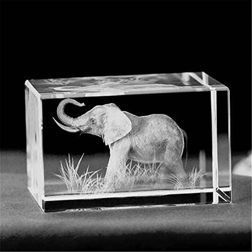 Elephant GIFTS/3d Laser Etched Crystal Art of Elephant Figurines Crystal Glass Cube Engraving for Home Decoration Birthday, Elephant Gifts for Women Girl Children Men (30 * 30 * 40mm)