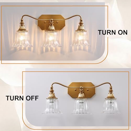 Brushed Gold 3-Light Bathroom Vanity Light Fixture with Crystal Glass Shades - Variation: Gold / 3 Lights