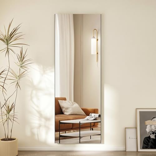 Brisafe No-Nail Self-Adhesive Wall NanoMirror 20x55 in Black - Full-Length Framed Mirror for Smooth Surfaces