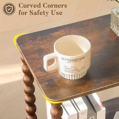 Rustic Brown Side Table Set of 2 with 2-Tier Shelves - Small End Tables