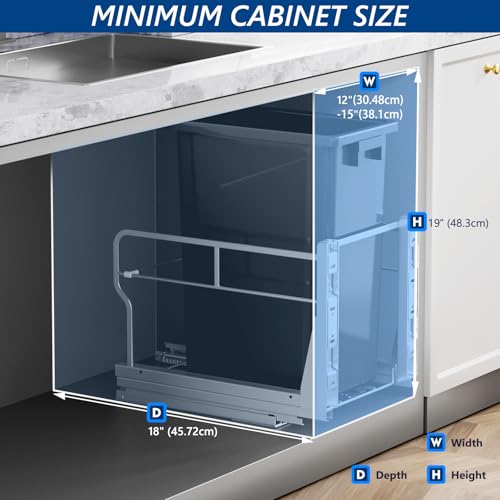 Insputer Silver 8 Gallon Pull-Out Under Cabinet Trash Can with Soft-Close Slides