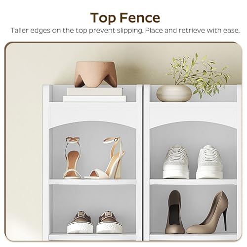 YATINEY 9-Tier Wooden Shoe Rack - White, Narrow Tall Shoe Organizer, 10.2"L x 13.4"W x 65.7"H