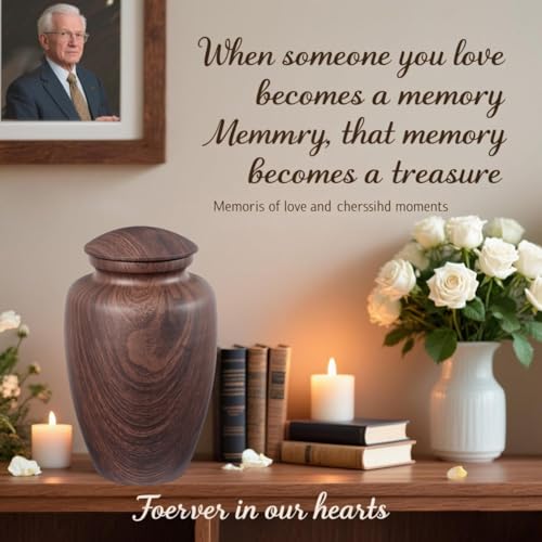 Large Wooden Aluminum Cremation Urn for Ashes - Adult Male Female - Variation: Wooden Aluminum