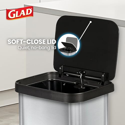 Stainless Steel Trash Can with Clorox Odor Protection - 13 Gallon, Soft-Close Lid, Fingerprint Resistant, Rear Bag Compartment - Stainless