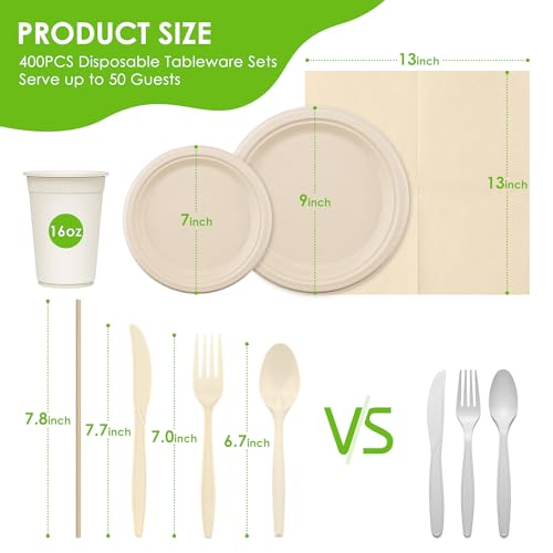 Disposable Paper Plate Set - Compostable Eco-Friendly Dinnerware for Parties & Camping - Brown, 400PCS