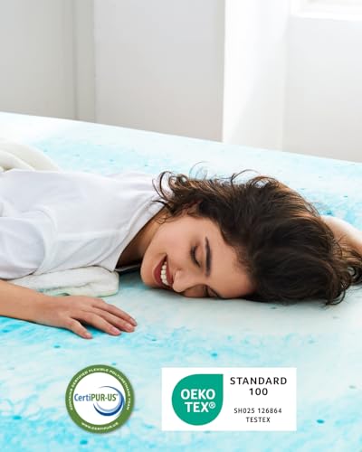 Full Size 4 Inch Ventilated Gel Memory Foam Mattress Topper - Blue, CertiPUR-US Certified