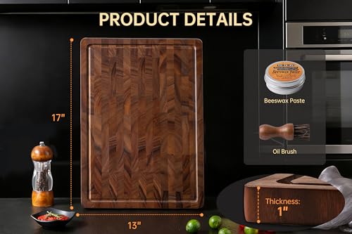 Walnut End Grain Cutting Board - 17 x 13 Inches Kitchen Chopping & Serving