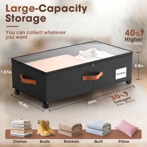 Eastherry Under Bed Storage Containers with Wheels - 9.5 Inch, 2 Pack, Black