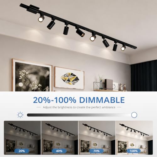 Black 3-Color Dimmable LED Track Lighting Kit with 6 Heads & Rails