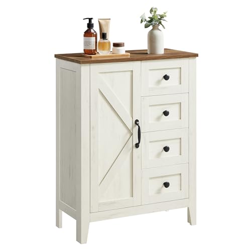 VASAGLE Farmhouse Storage Cabinet with Door, 4 Drawers, Adjustable