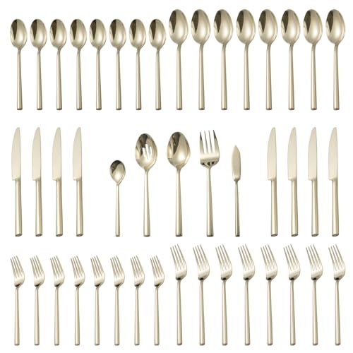 Champagne Gold 45-Piece Flatware Set for 8 - Forged Stainless Steel Modern Tableware