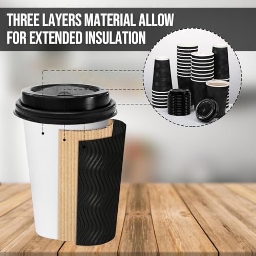 BYSNOW 16oz Disposable Coffee Cups with Lids - 100 Pack, Anti-Scald, Leakproof, For Takeout & Events