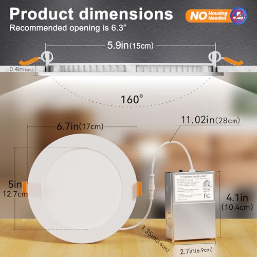 CHARKEE 24-Pack 6 Inch LED Recessed Ceiling Lights with 5 CCT Options, Ultra-Thin Canless Design