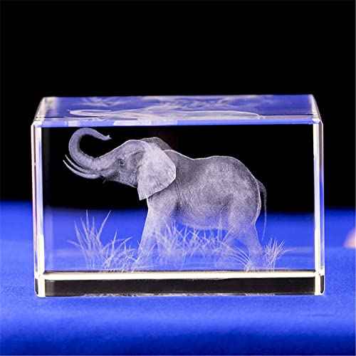 Elephant GIFTS/3d Laser Etched Crystal Art of Elephant Figurines Crystal Glass Cube Engraving for Home Decoration Birthday, Elephant Gifts for Women Girl Children Men (30 * 30 * 40mm)