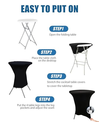 Black Cocktail Table Cover - 6 Pack 32x43 Inch Elastic Tablecloth for Bars & Events