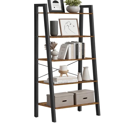 VASAGLE 5-Tier Ladder Shelf - Rustic Brown & Ink Black, 22 Inches Wide