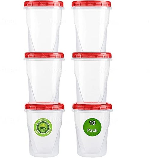 AQUA BLUE Soup Freezer Storage Containers with Twist Top Lids [32 Oz 10 Pack] Reusable Plastic Food Storage Containers with Screw On Lids, Leakproof, Stackable, Microwave Safe BPA Free